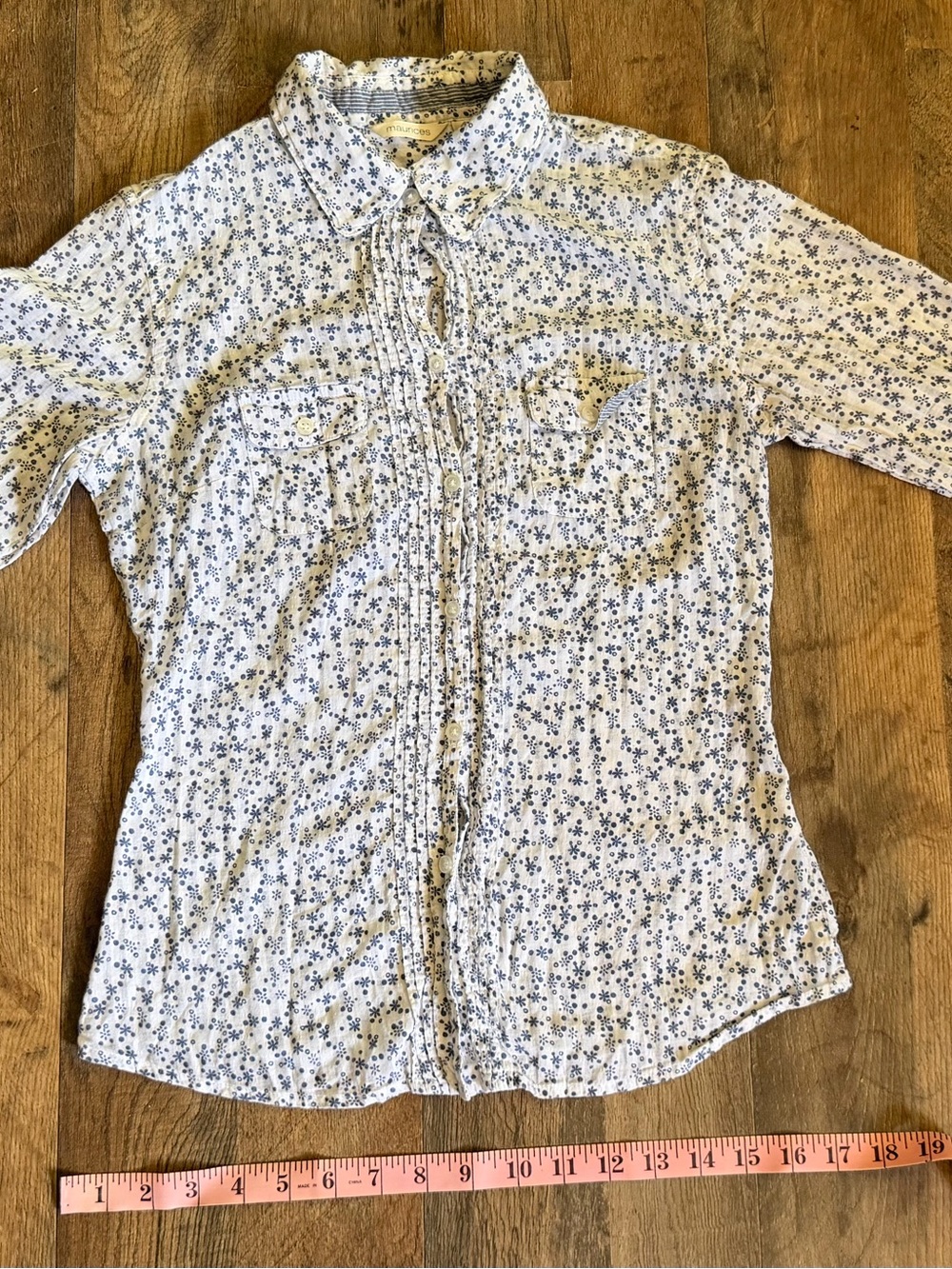 Maurices White Shirt with Blue Floral Print